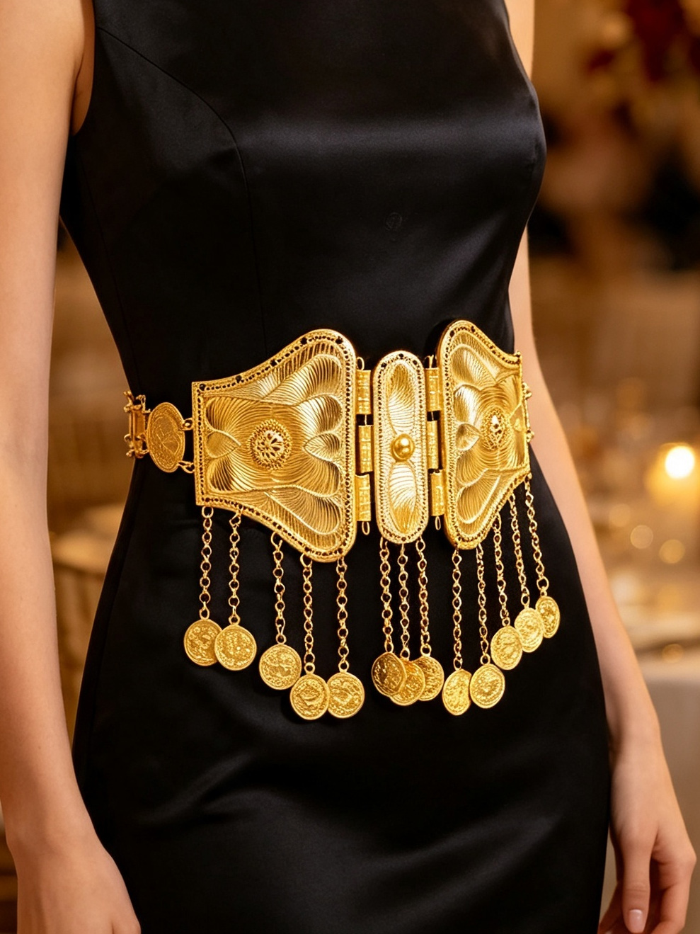 Ethnic Boho Fashion - Vintage Golden Coin Tassel Waist Belt
