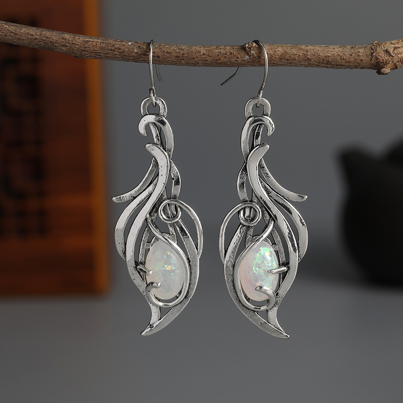 Ethnic Wear In Fashion - Antique Silver Hollow Flame Shape Dangle