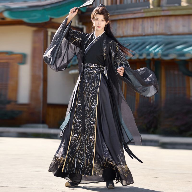 Dark Black Print Male Hanfu Ne - Ethnic Wear In Fashion recension och pris