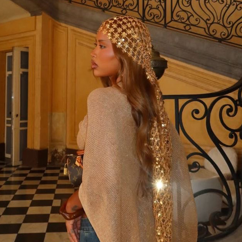 Boho Sequin Mesh Headscarf Gol - Ethnic Fashion Collection recension och pris