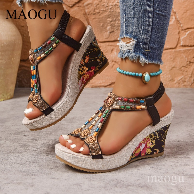 Boho Beaded Floral Wedge Sanda - Ethnic Boho Fashion recension och pris