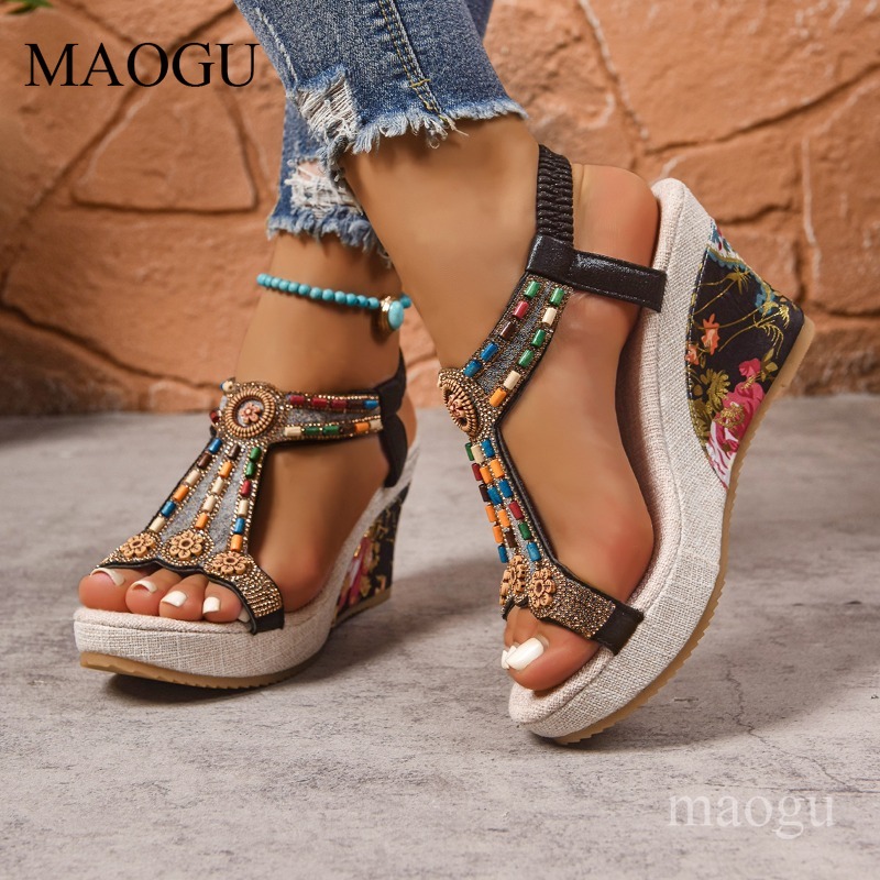 Boho Beaded Floral Wedge Sanda - Ethnic Boho Fashion recension och pris