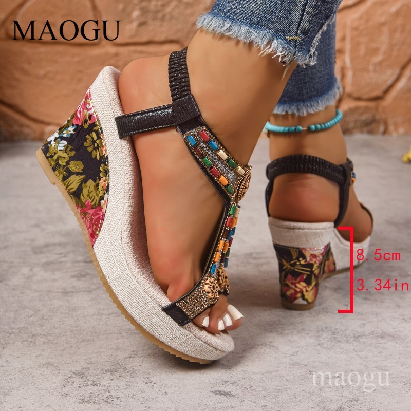 Boho Beaded Floral Wedge Sanda - Ethnic Boho Fashion recension och pris