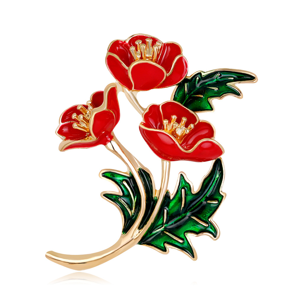 Enameled Red Poppy Flower Broo - Ethnic Fashion Uk recension och pris