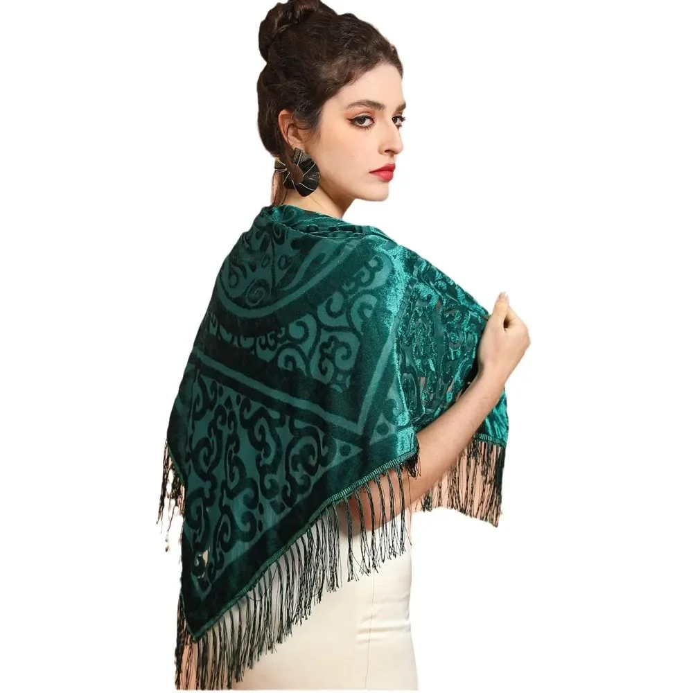 AW25 Velvet Jacquard Shawl wit - Ethnic Fashion Collection recension och pris